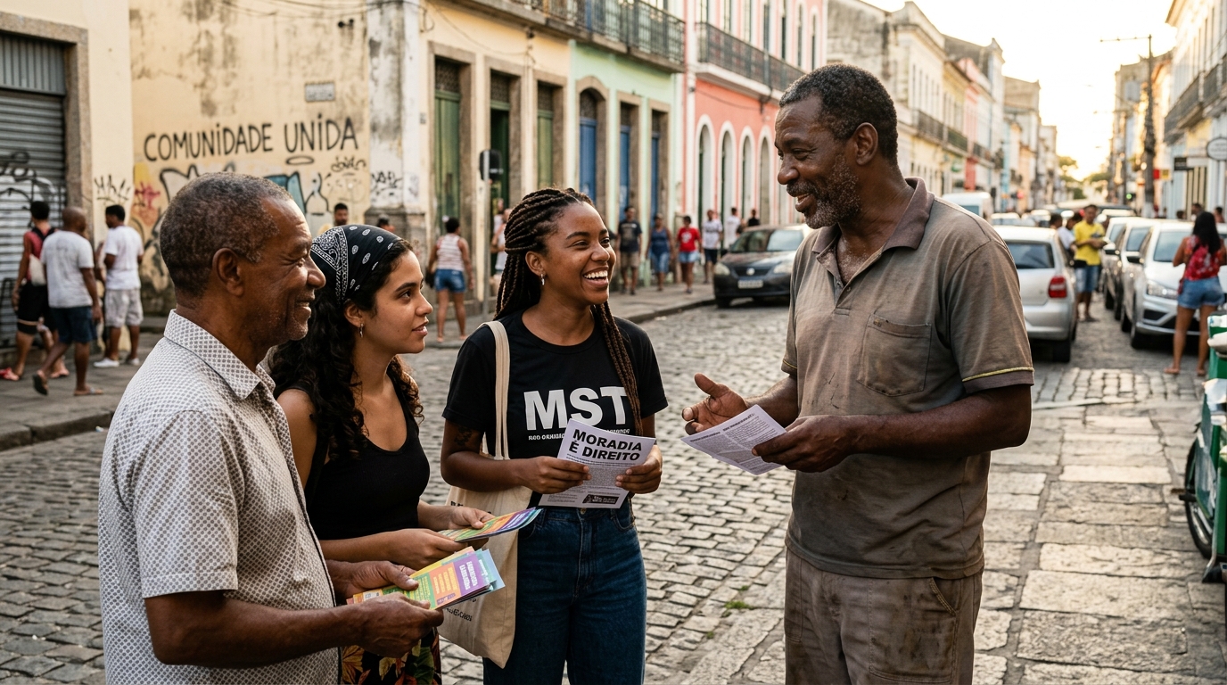 Brasileiros em conversa comunitária acolhedora